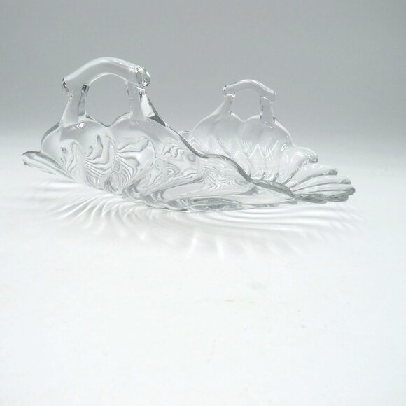 Vintage Fostoria Curved Muffin Tray Clear Glass Colonial Swirl Dual Handles - Picture 7 of 7